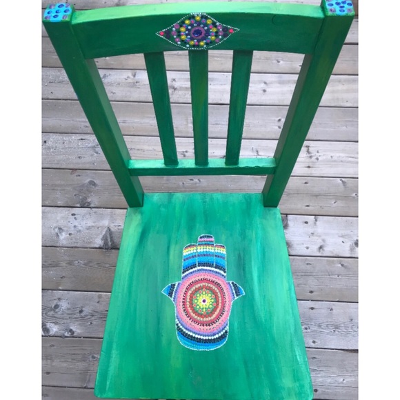 My Art Hand Painted Chair Hand of Life with Stones - Picture 4 of 5